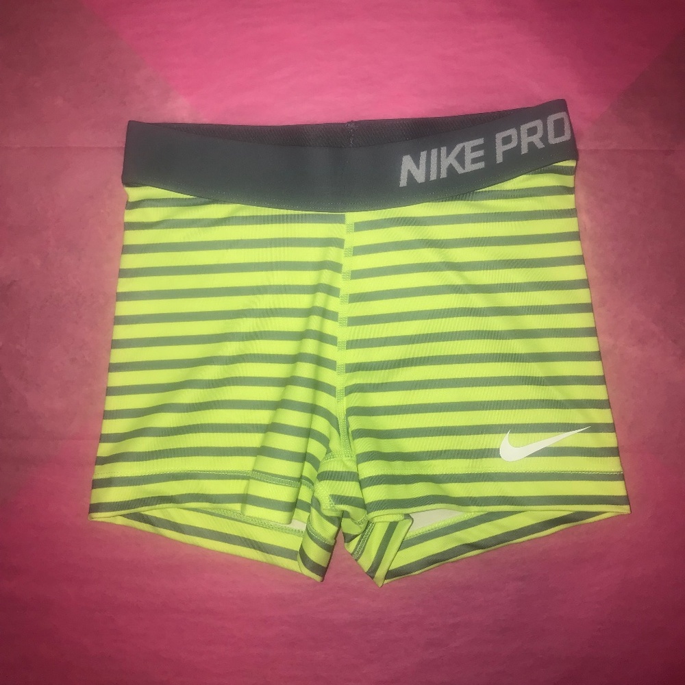 Nike Pro Dri Fit Stripe Shorts Gray Bright Neon Yellow XS